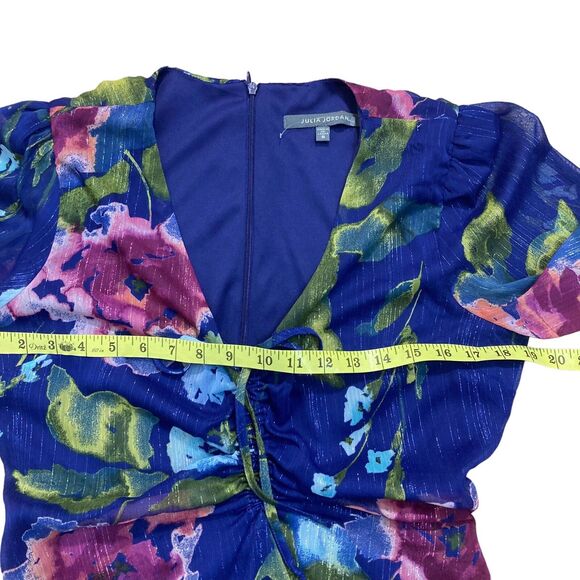Julia Jordan Size 8 Blue Floral Midi Dress 3/4 Sleeve Chiffon V Neck NWT - Picture 6 of 9